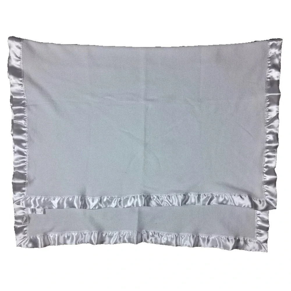 Starting Out Solid White Thermal Baby Blanket Satin Trim 32x48 Lightweight Soft